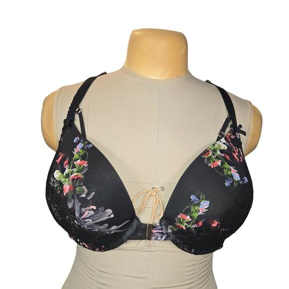 Cacique 40DD Floral Boost Plunge Bra Padded Underwire Racerback Front Closure - Picture 1 of 8